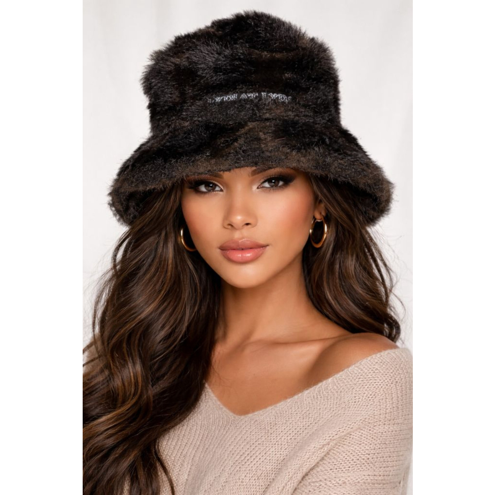 Women's Unbranded Faux Fur Bucket Hat One Size Brown Black